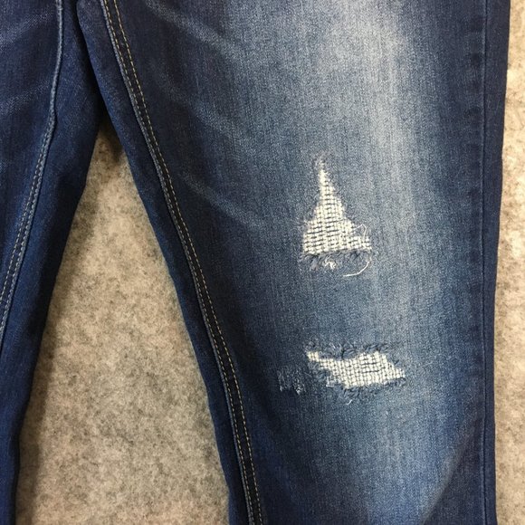 Indigo Rein Jeans 13 14 32 Mid Rise Skinny Ankle Dark Wash Distressed Raw Hem - Picture 4 of 13